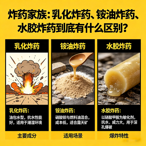 崇阳炸药家族：乳化炸药、铵油炸药、水胶炸药到底有什么区别？